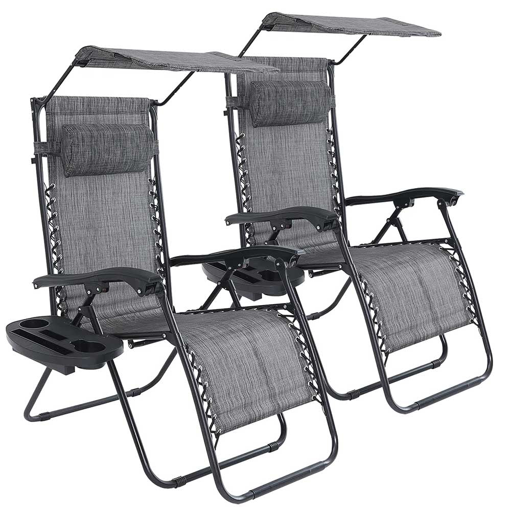 Set di 2 sedie relax grigie con parasole e portabicchiere