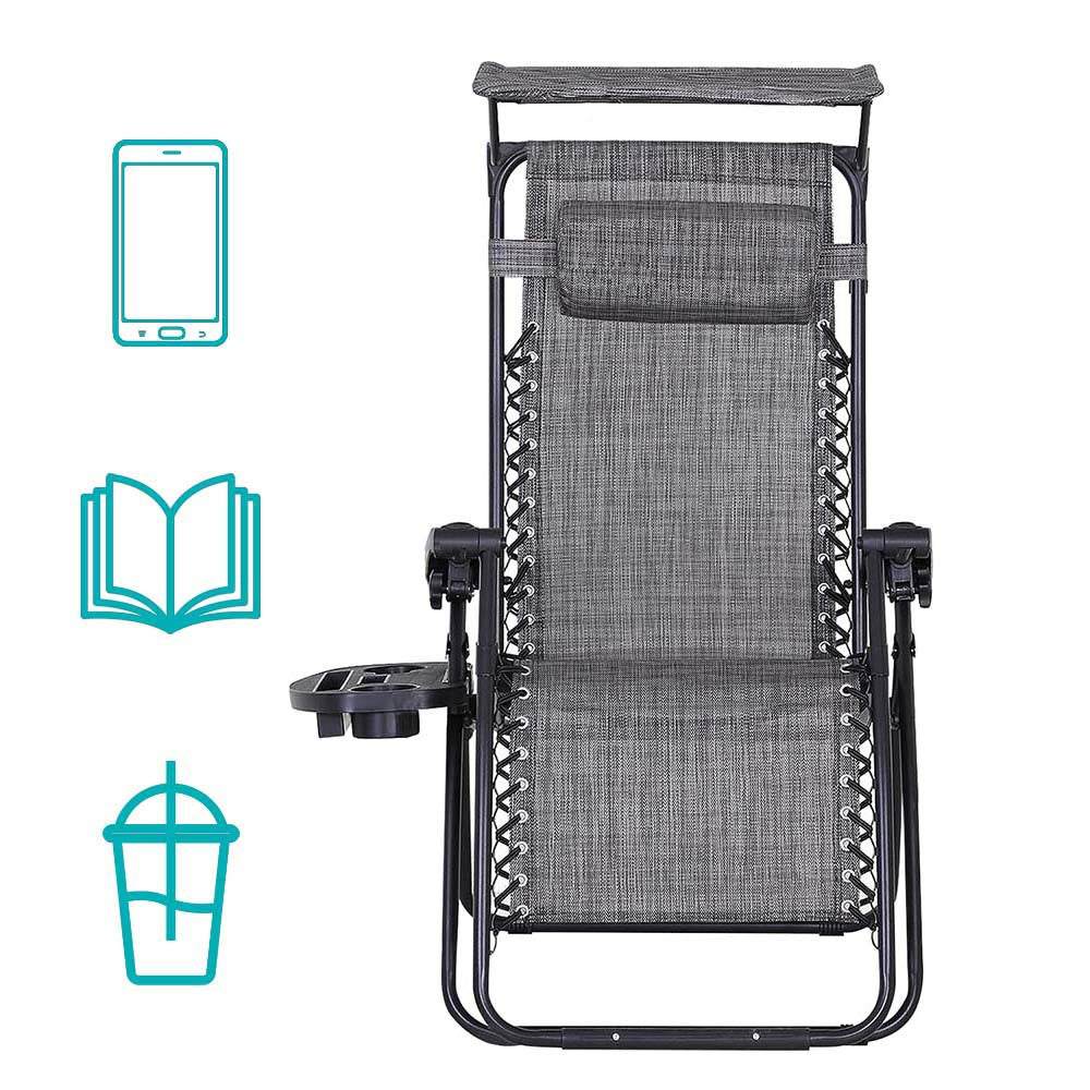 Set di 2 sedie relax grigie con parasole e portabicchiere