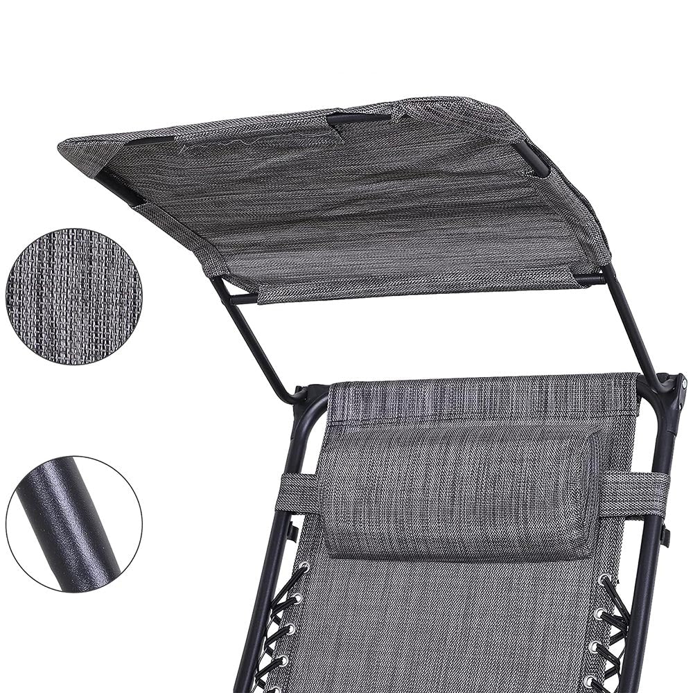 Set di 2 sedie relax grigie con parasole e portabicchiere