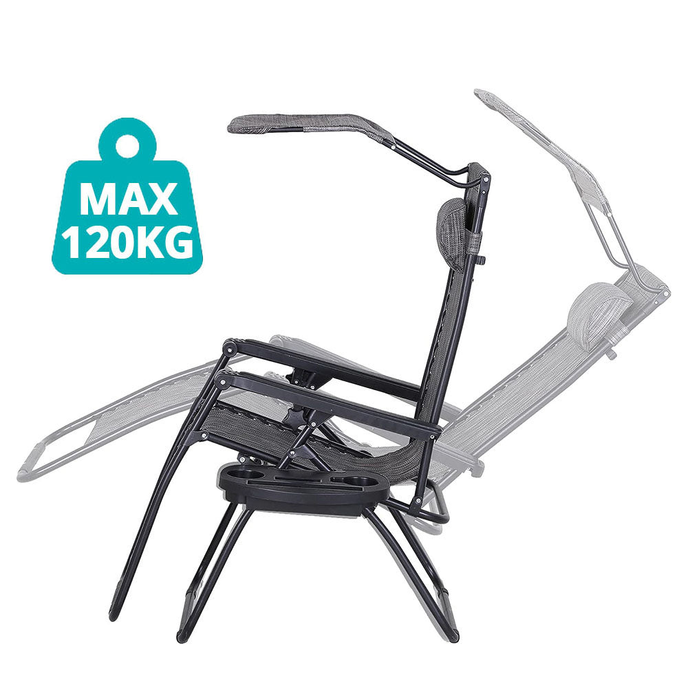 Set di 2 sedie relax grigie con parasole e portabicchiere