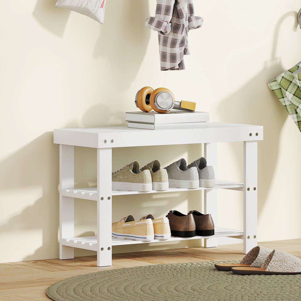 Banc à chaussures en bambou, étagère à chaussures à 3 niveaux, style scandinave, charge 136 Kg, 70 x 28 x 45 cm, blanc-1
