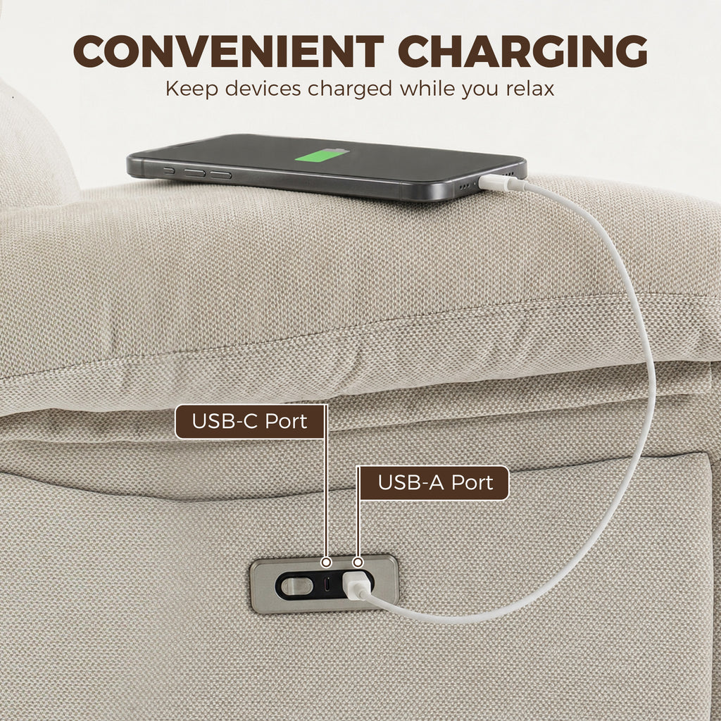 Fauteuil Releveur Électrique Massage et Chaleur Fauteuil Relax Électrique Chenille Ports USB Dossier Inclinable Crème-7