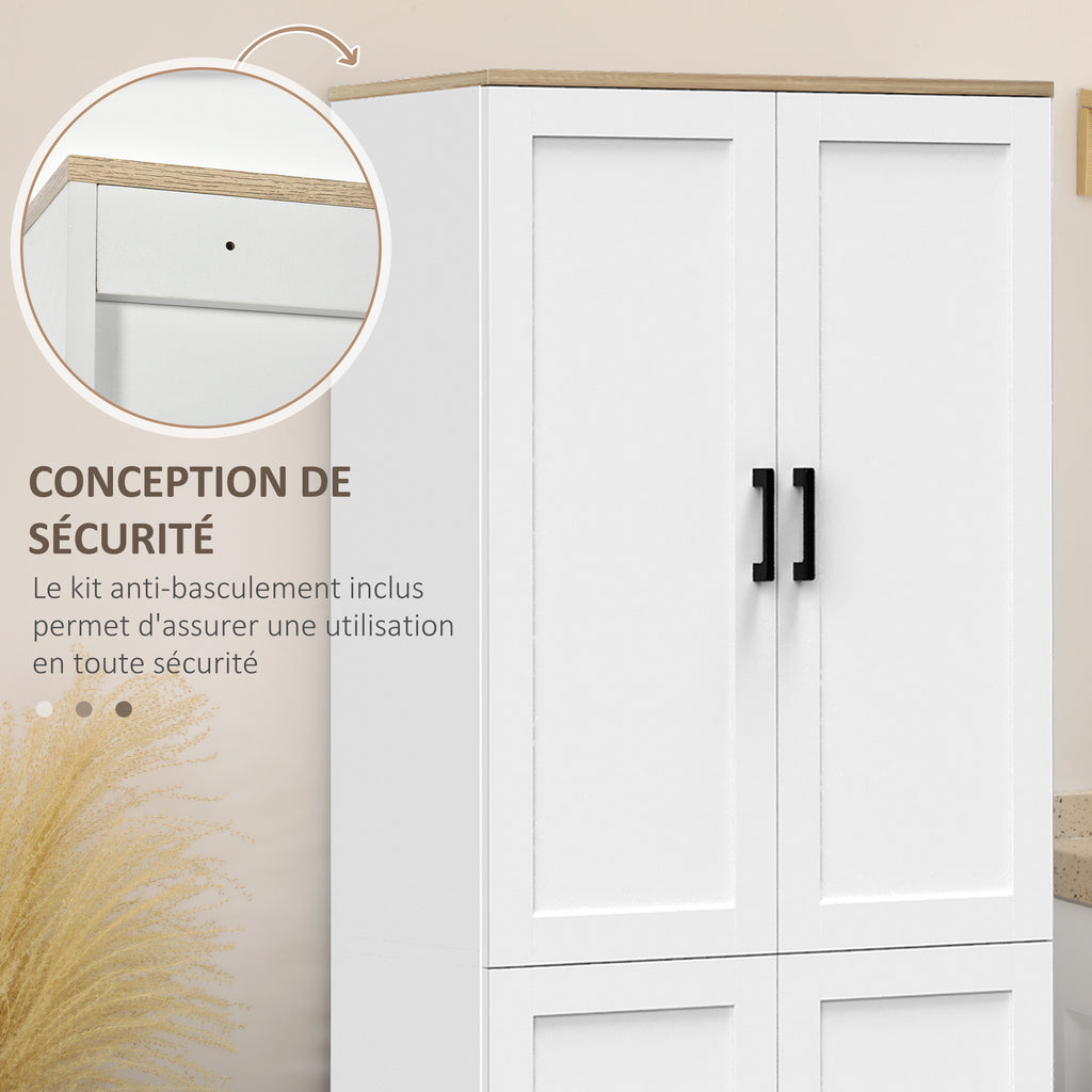 Armoire de cuisine hauteur 170 cm buffet haut avec 4 portes et étagères ajustable, design moderne, blanc-5