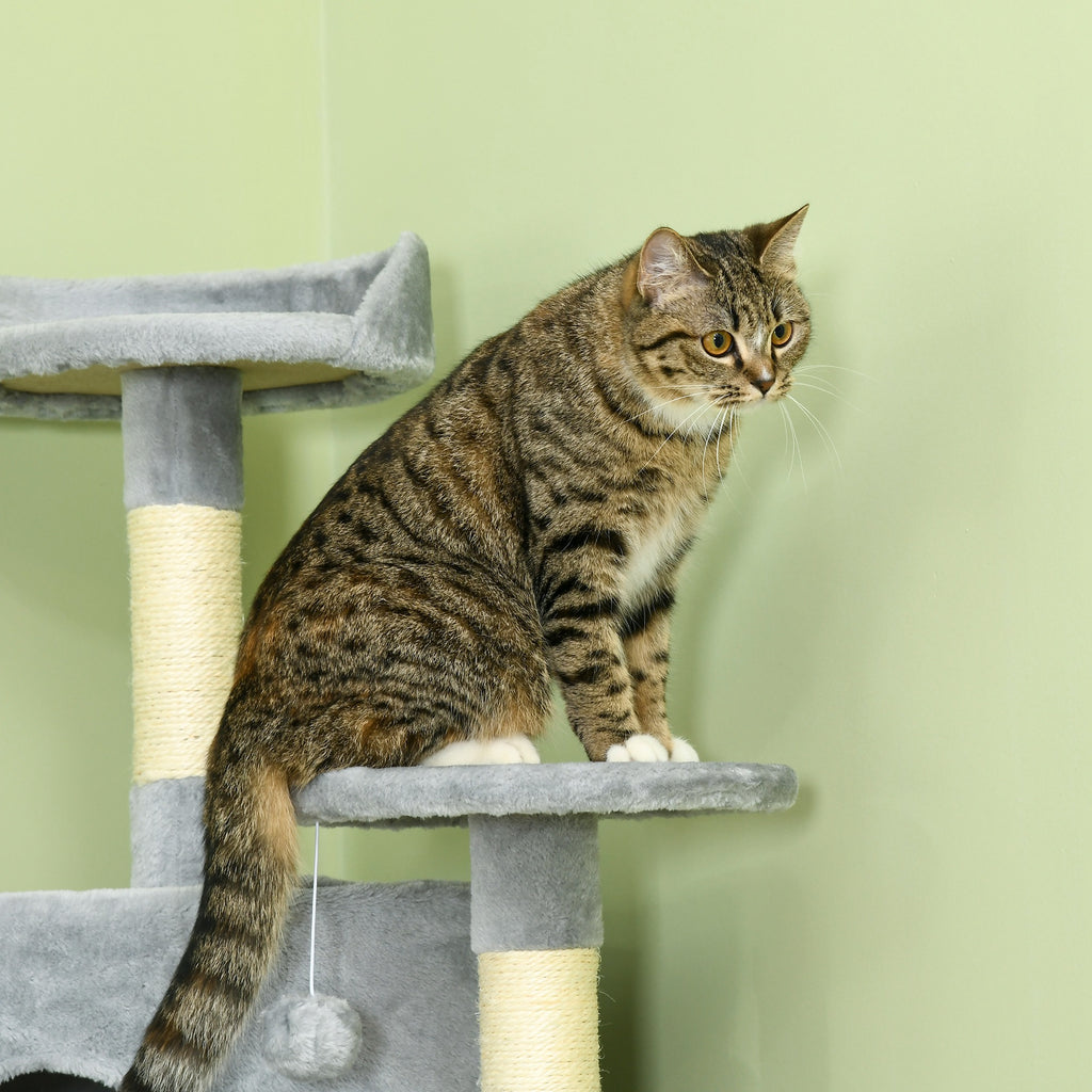 Tiragraffi XXL per gatti 200 cm con casette e amache, grigio chiaro