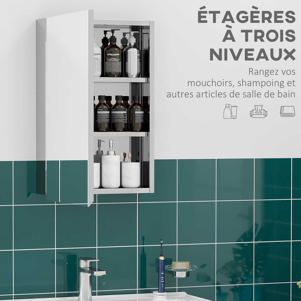 Armoire miroir de salle de bain en acier inoxydable armoire murale de toilette 39 x 12 x 60 cm-3
