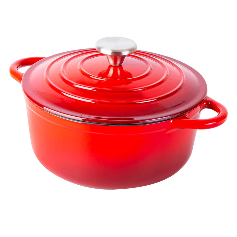Pentola in ghisa smaltata rossa con coperchio – 4 litri