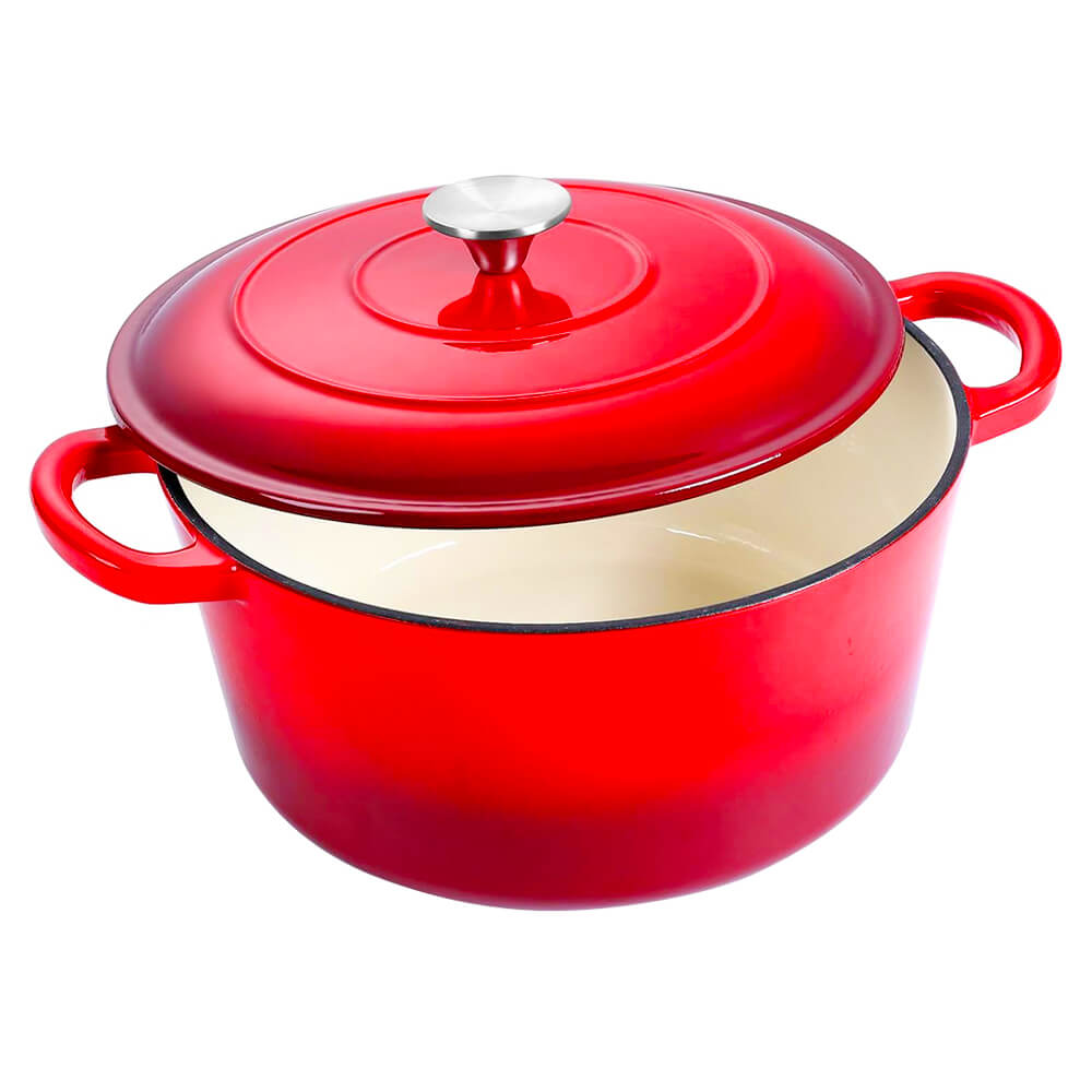 Pentola in ghisa smaltata rossa con coperchio – 4 litri