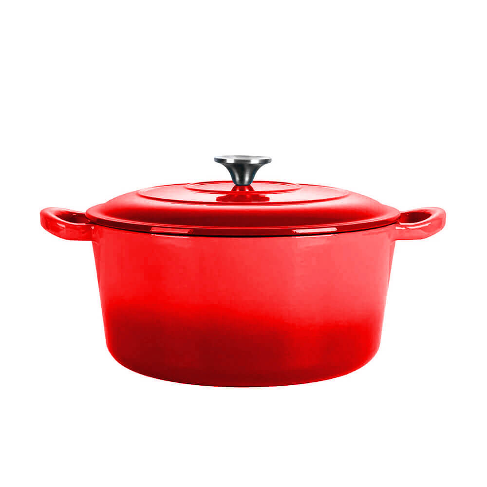 Pentola in ghisa smaltata rossa con coperchio – 4 litri