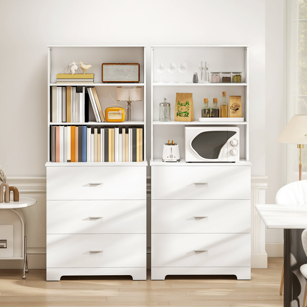 Bibliothèque à 6 niveaux, meuble de rangement avec 3 tiroirs et 3 étagères ouvertes, 79 x 39,5 x 182,2 cm, blanc-4