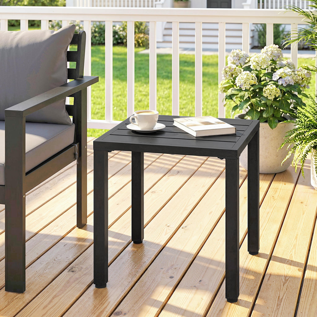 Table de jardin carrée, table de terrasse, cadre en métal, intérieur et extérieur, pour balcon, porche, patio, noir-1