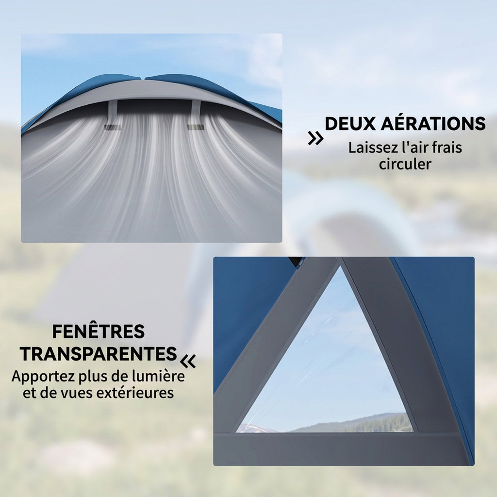 Tente de camping familiale 3 personnes tente dôme étanche légère, ventilée facile à monter double porte et-5