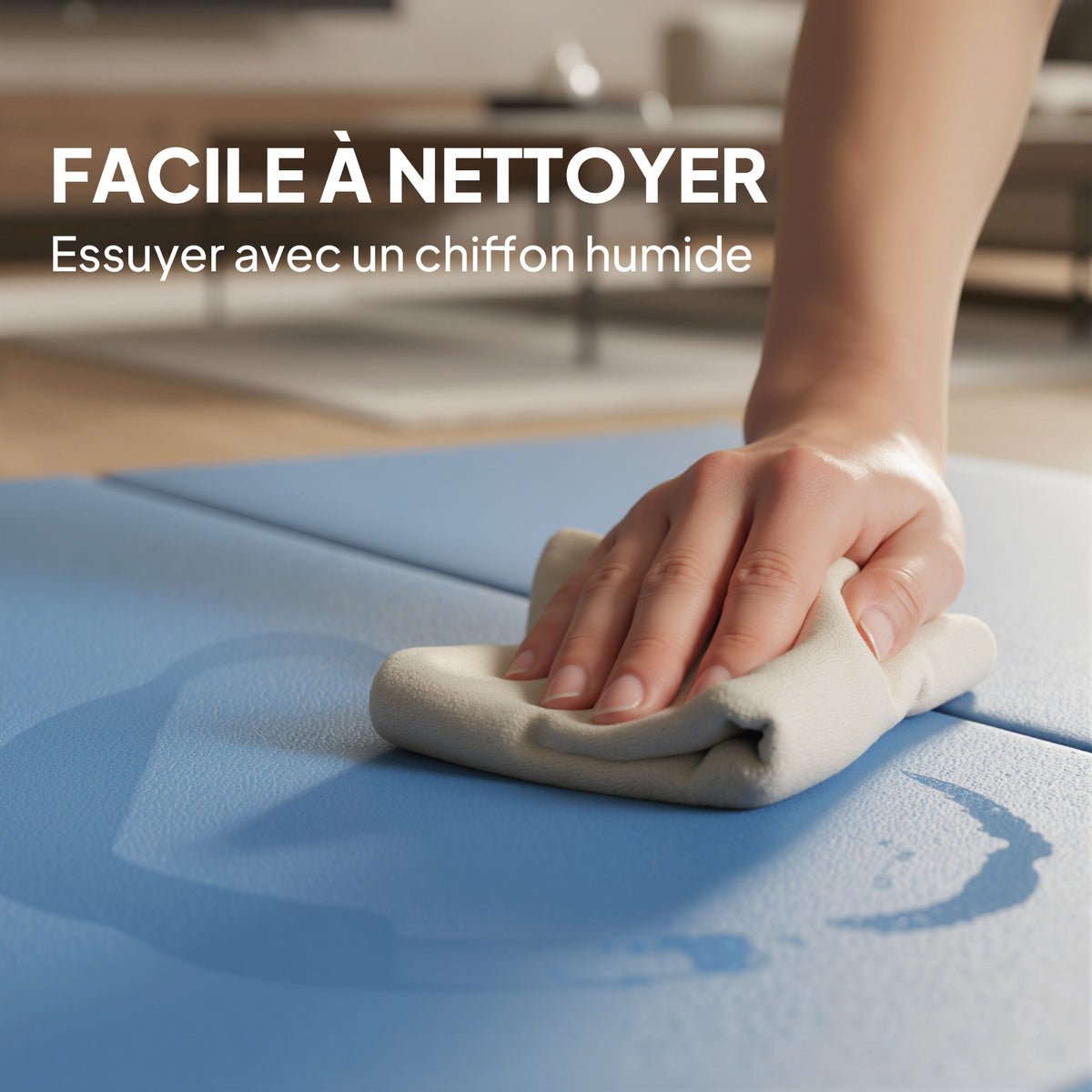 Tapis de gymnastique yoga pilates fitness pliable en 4 avec poignées revêtement synthétique 240 x 120 x 5 cm bleu clair-4