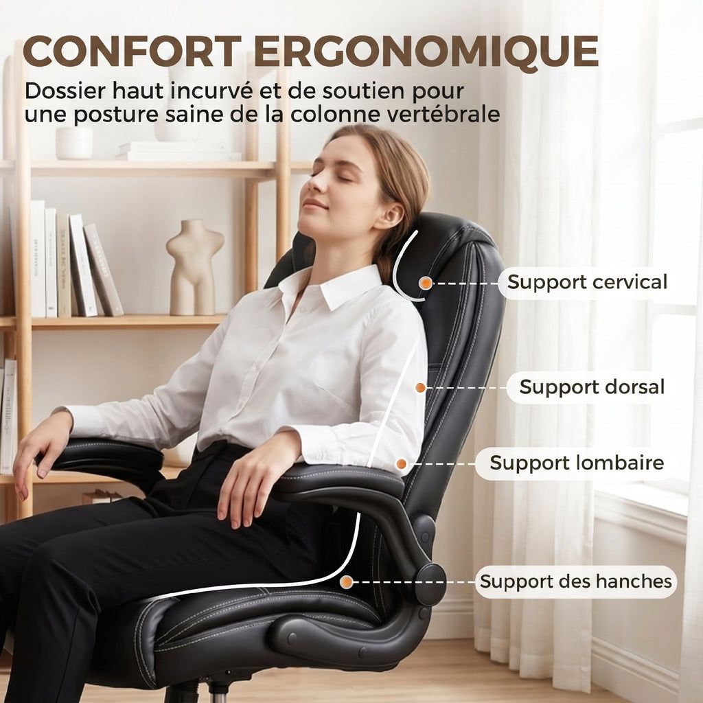 Chaise bureau ergonomique fauteuil de bureau accoudoirs relevables hauteur réglable fonction bascule noir-3